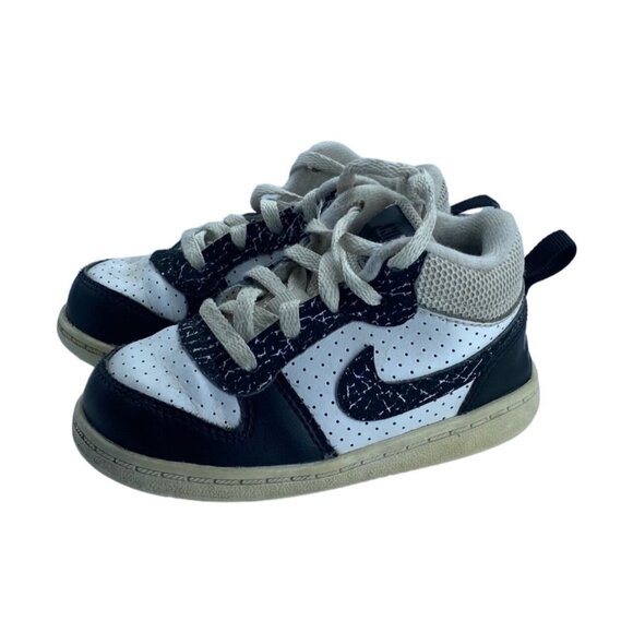 Nike Baby High Top Sneakers Black White Size 7 Child Marble Swoosh Style #847748 - Picture 1 of 7
